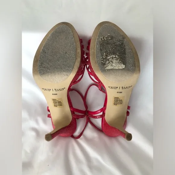 EUC WHBM Genoa Hot pink strappy platform snakeskin stiletto heels. Size 6.5
