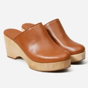 Everlane Brown Leather Wooden heel Clogs Size 8.5