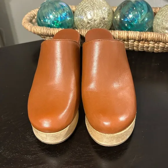 Everlane Brown Leather Wooden heel Clogs Size 8.5