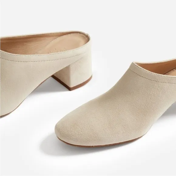Everlane Day Heel Suede Mules Bone 5.5
