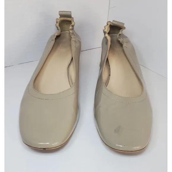 EVERLANE The Day Heel Light Taupe Patent Leather Low Heeled Ballet Pump Size 9