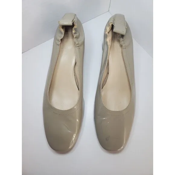 EVERLANE The Day Heel Light Taupe Patent Leather Low Heeled Ballet Pump Size 9