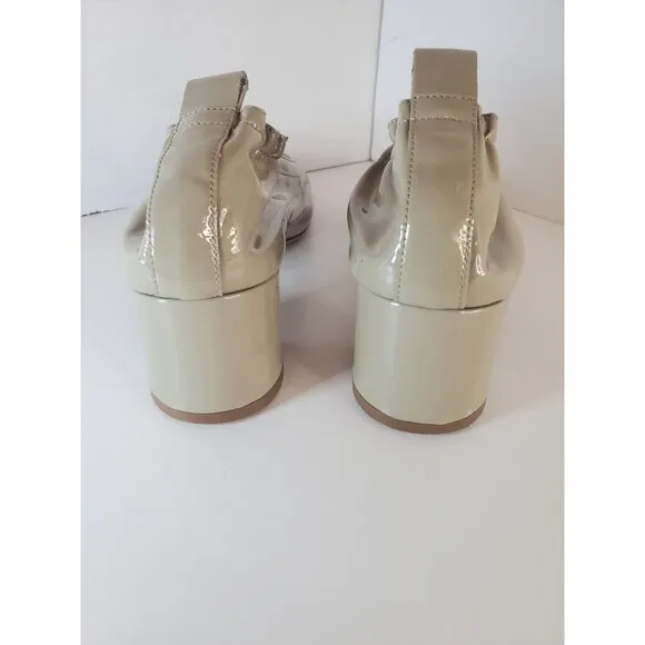 EVERLANE The Day Heel Light Taupe Patent Leather Low Heeled Ballet Pump Size 9