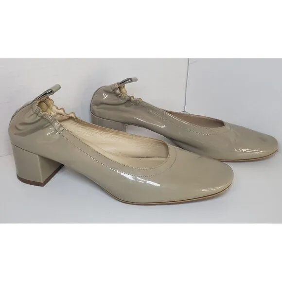 EVERLANE The Day Heel Light Taupe Patent Leather Low Heeled Ballet Pump Size 9