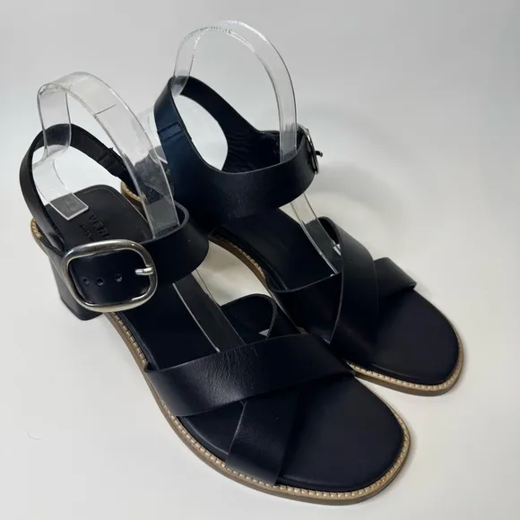 Everlane The Italian Leather Buckle Black Strappy Heels