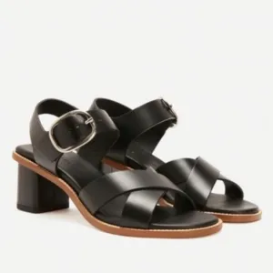 Everlane The Italian Leather Buckle Black Strappy Heels