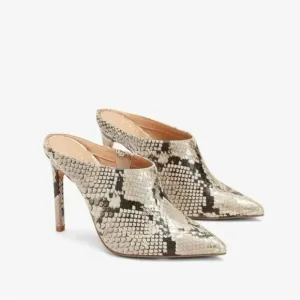 Express Snakeskin Print Pointed Toe High Heel Mules
