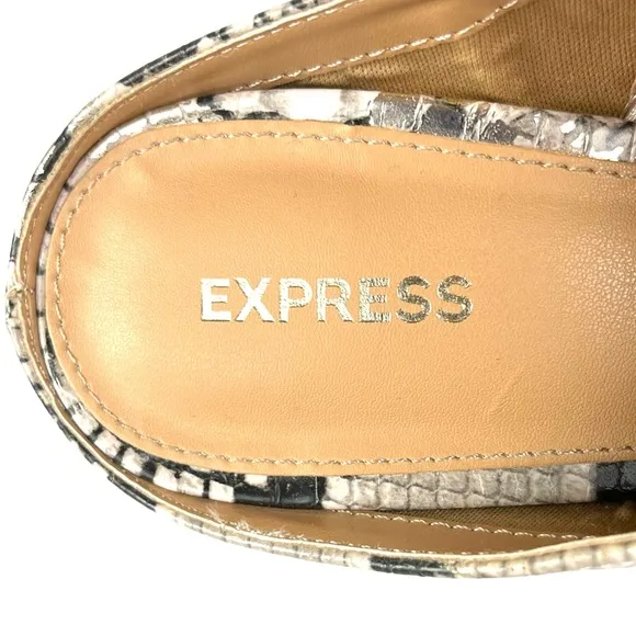 Express Snakeskin Print Pointed Toe High Heel Mules
