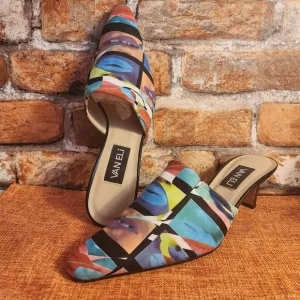 Fantastic Rare Van Eli Multicolored Lip Pattern Mules Kitten Heels Slip On US 10