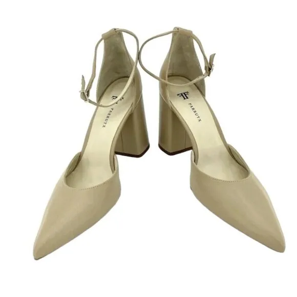 Farrutx Heels Nappa Leather Pumps Pointed Toe Beige Natural SZ 40 IT 39 US NIB