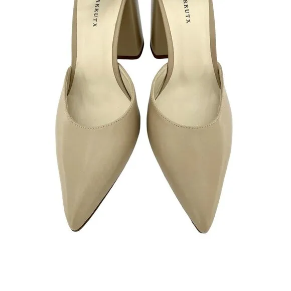 Farrutx Heels Nappa Leather Pumps Pointed Toe Beige Natural SZ 40 IT 39 US NIB
