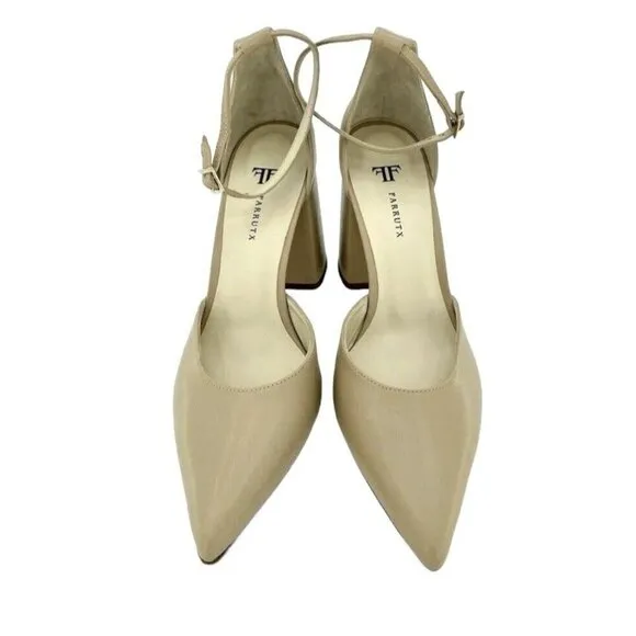 Farrutx Heels Nappa Leather Pumps Pointed Toe Beige Natural SZ 40 IT 39 US NIB