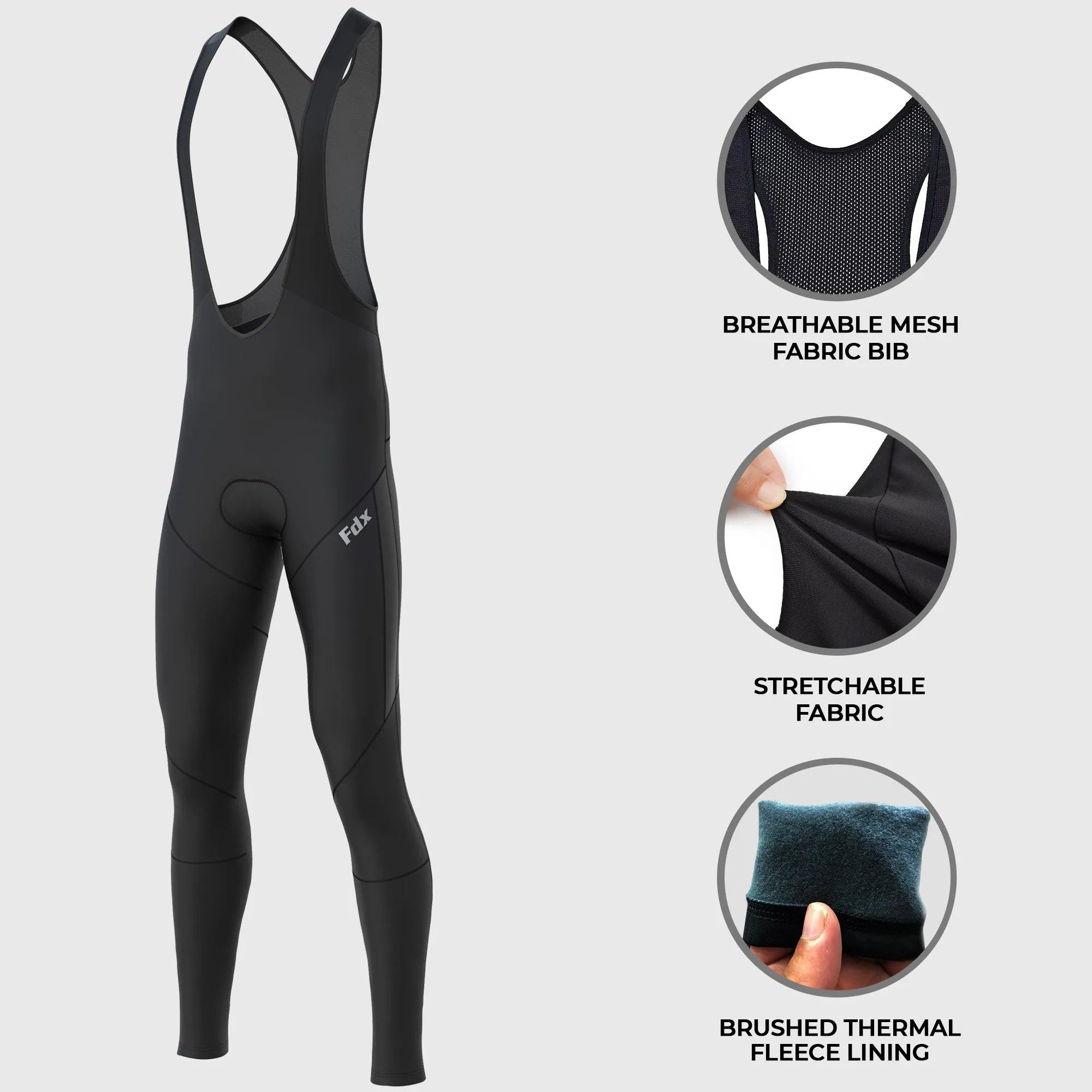 Fdx Men's & Boy's Set Arch Thermal Roubaix Long Sleeve Cycling Jersey & Cargo Bib Tights - Black