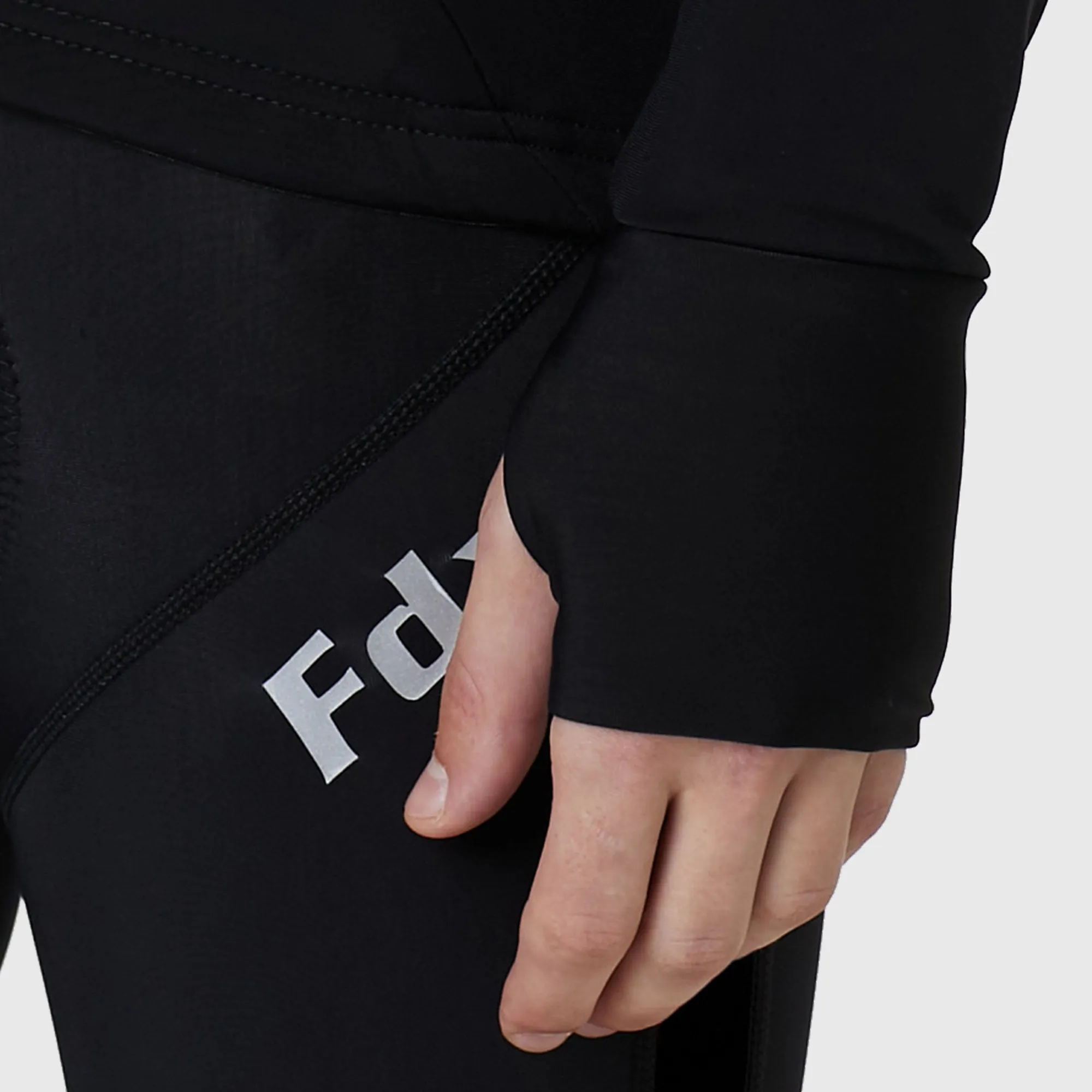 Fdx Men's & Boy's Set Arch Thermal Roubaix Long Sleeve Cycling Jersey & Cargo Bib Tights - Black