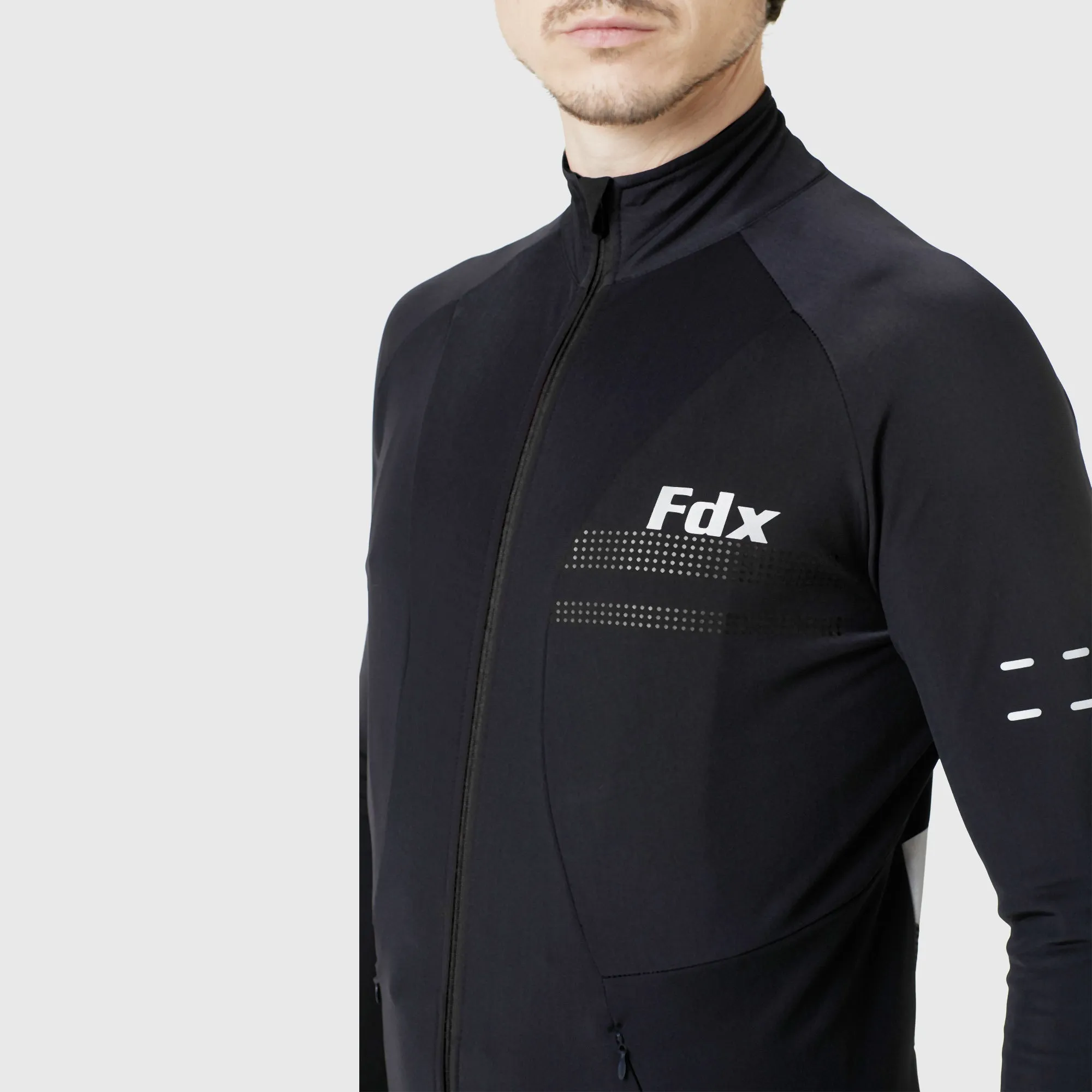 Fdx Men's & Boy's Set Arch Thermal Roubaix Long Sleeve Cycling Jersey & Cargo Bib Tights - Black