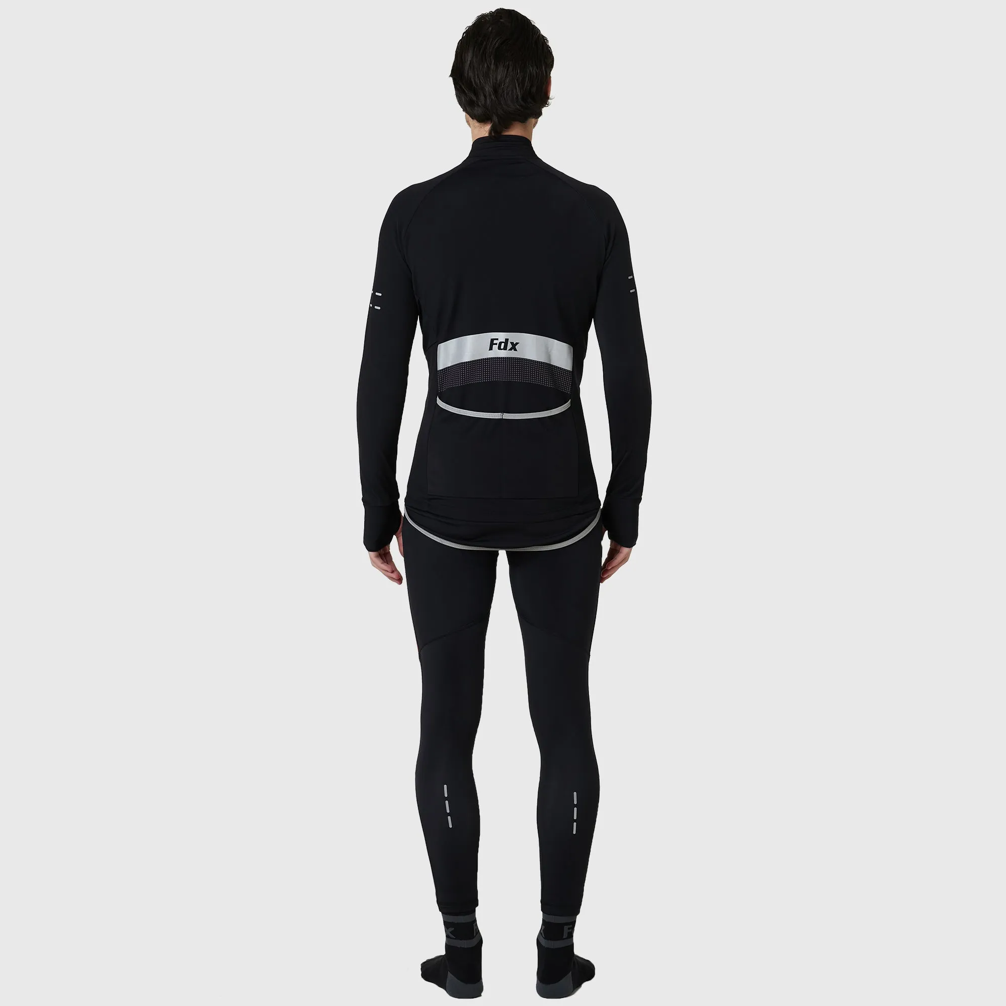 Fdx Men's & Boy's Set Arch Thermal Roubaix Long Sleeve Cycling Jersey & Cargo Bib Tights - Black