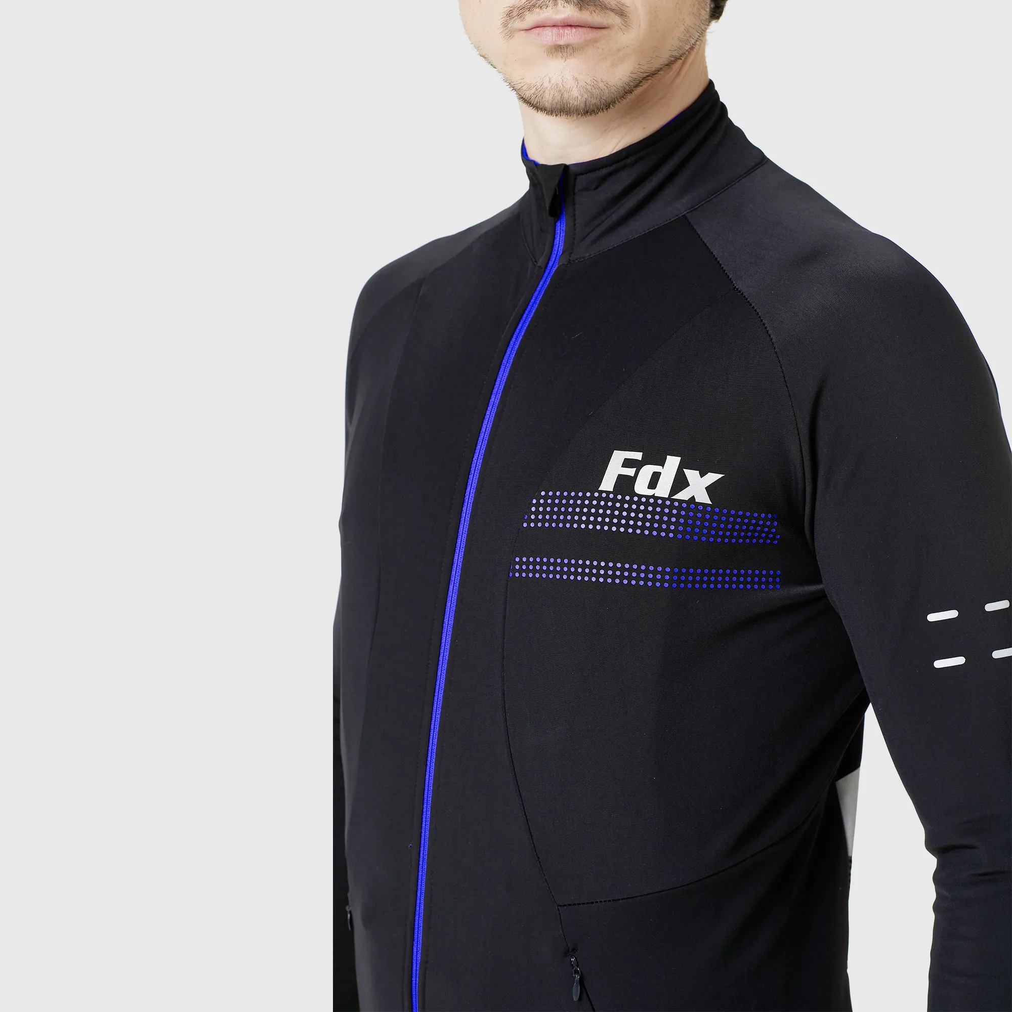 Fdx Men's & Boy's Set Arch Thermal Roubaix Long Sleeve Cycling Jersey & Cargo Bib Tights - Blue