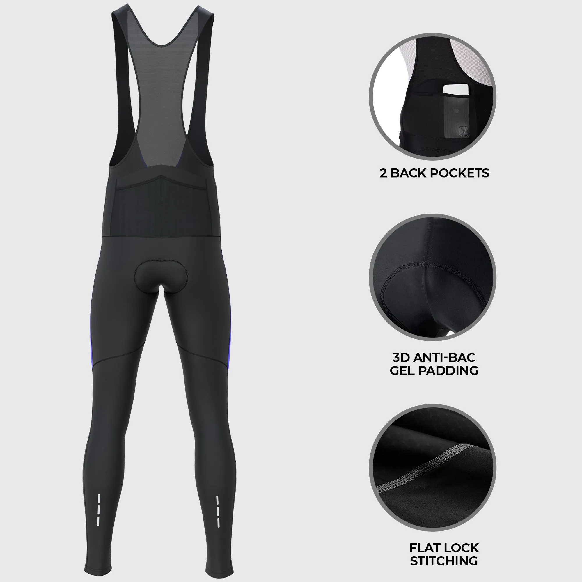 Fdx Men's & Boy's Set Arch Thermal Roubaix Long Sleeve Cycling Jersey & Cargo Bib Tights - Blue