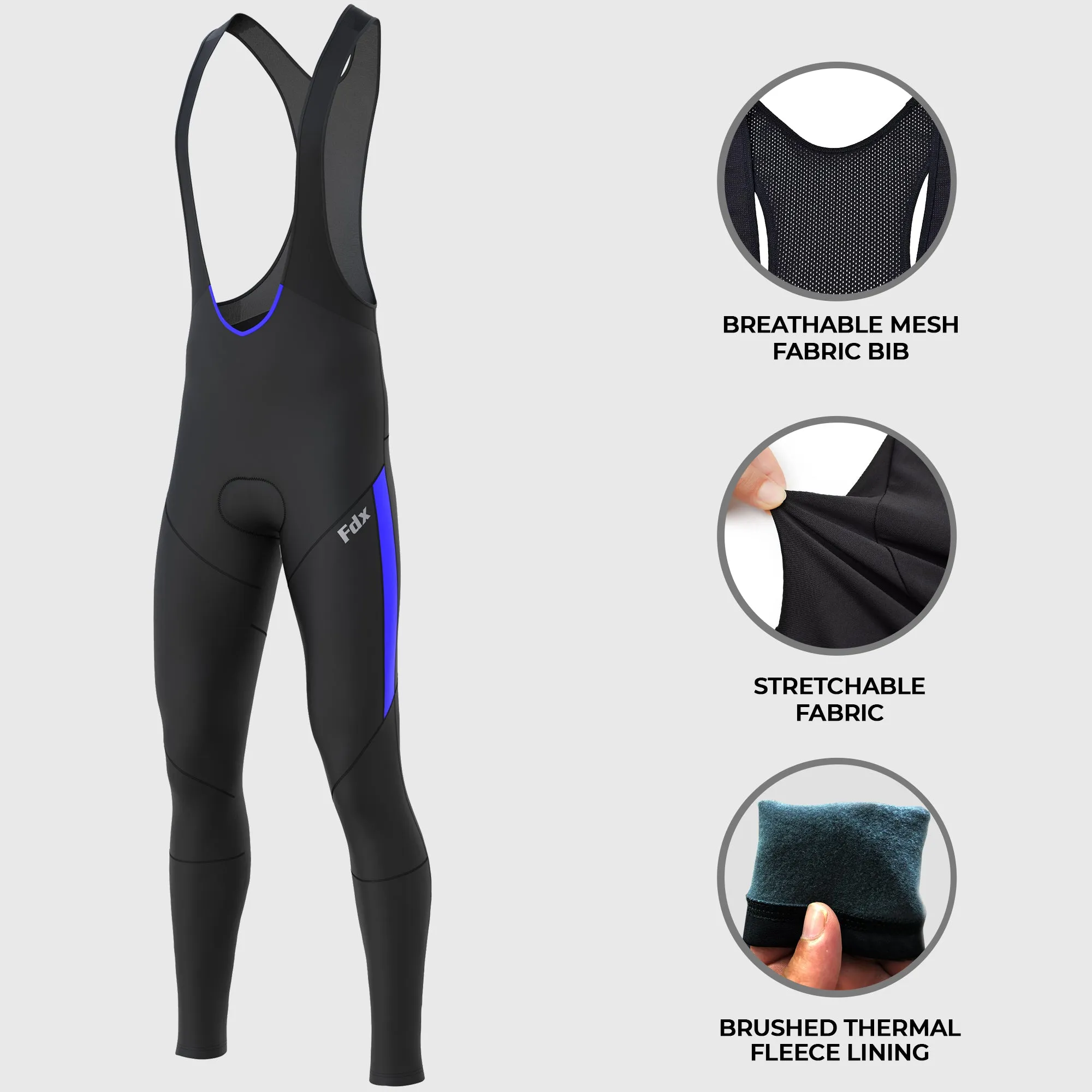 Fdx Men's & Boy's Set Arch Thermal Roubaix Long Sleeve Cycling Jersey & Cargo Bib Tights - Blue