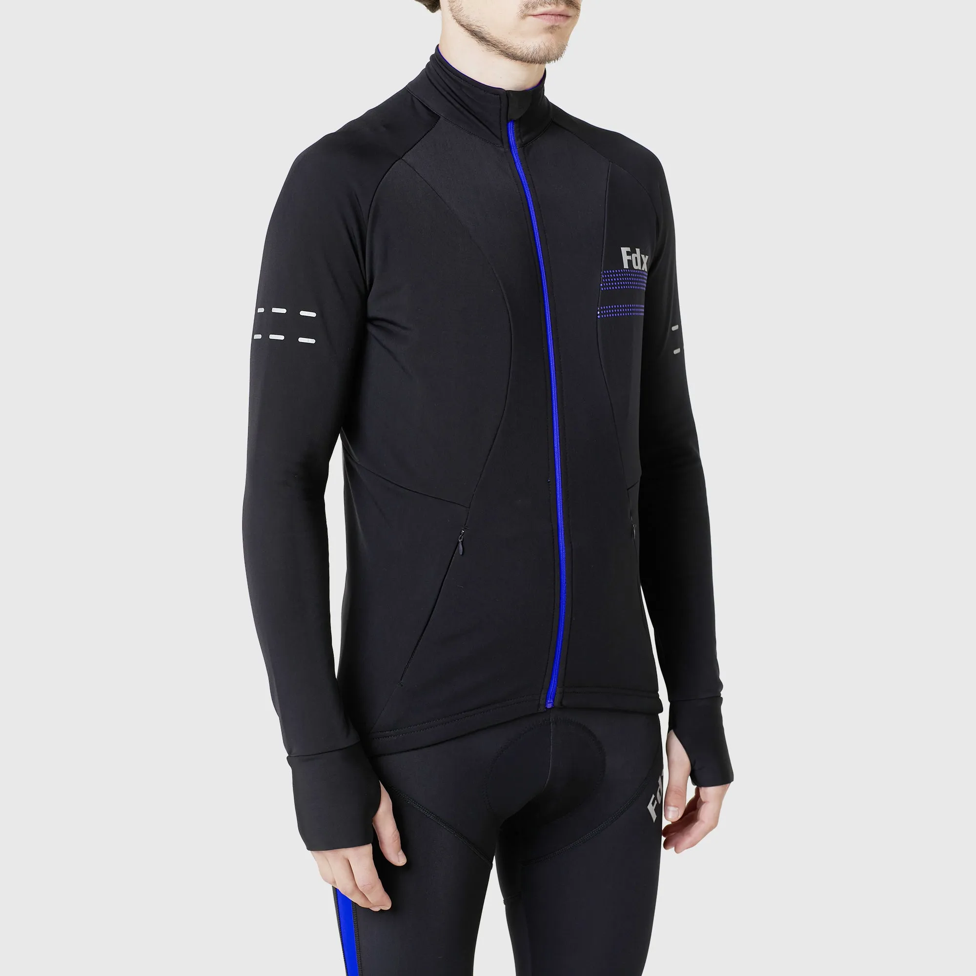 Fdx Men's & Boy's Set Arch Thermal Roubaix Long Sleeve Cycling Jersey & Cargo Bib Tights - Blue