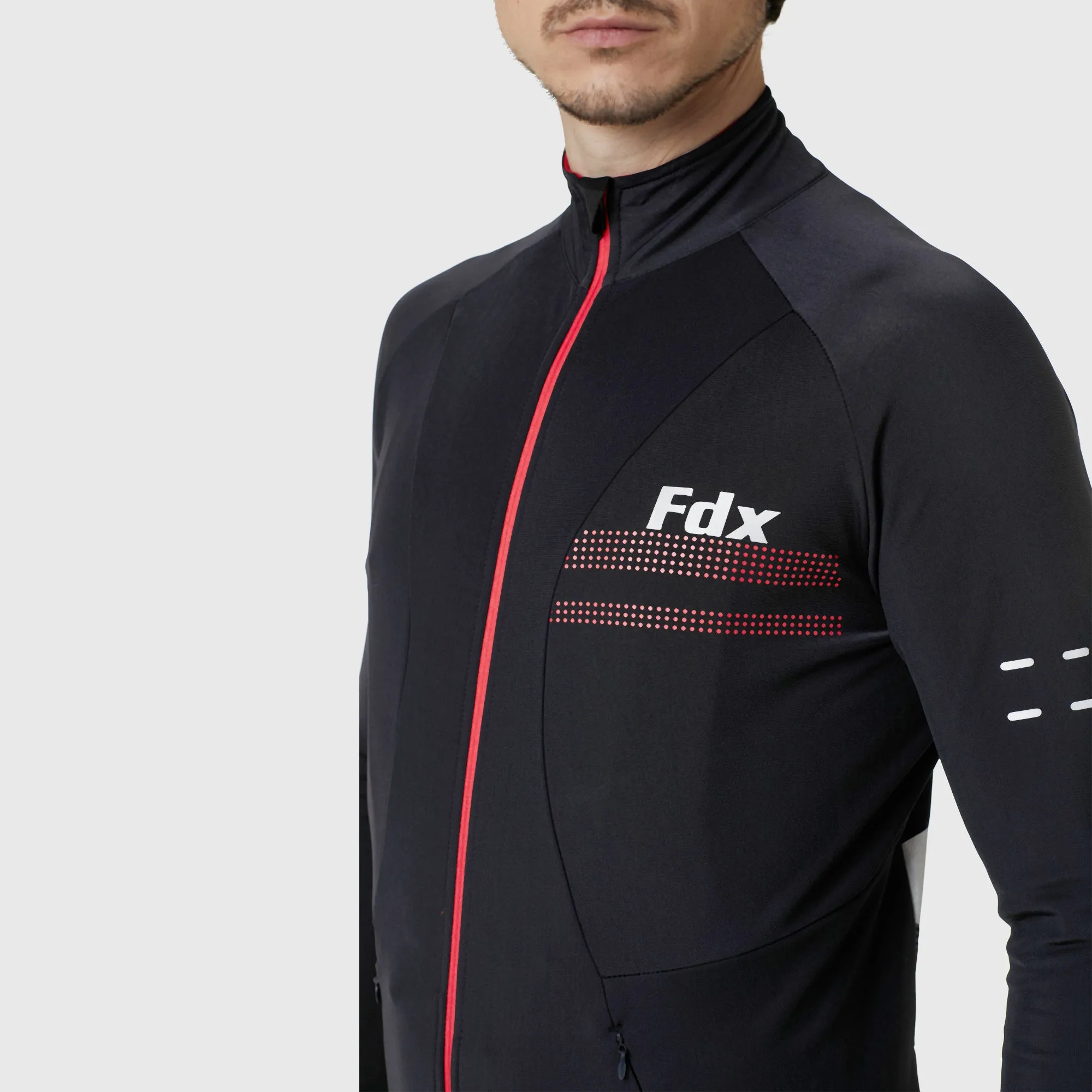 Fdx Men's & Boy's Set Arch Thermal Roubaix Long Sleeve Cycling Jersey & Cargo Bib Tights - Red