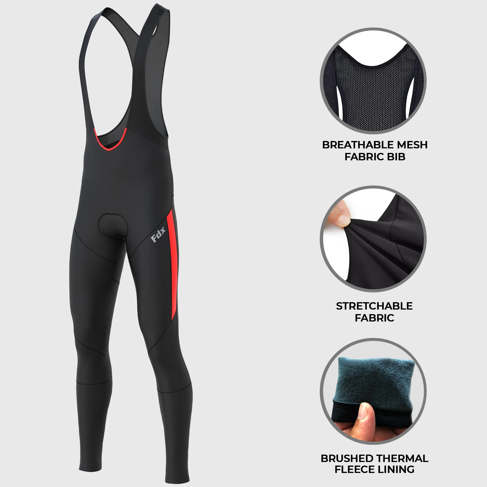 Fdx Men's & Boy's Set Arch Thermal Roubaix Long Sleeve Cycling Jersey & Cargo Bib Tights - Red
