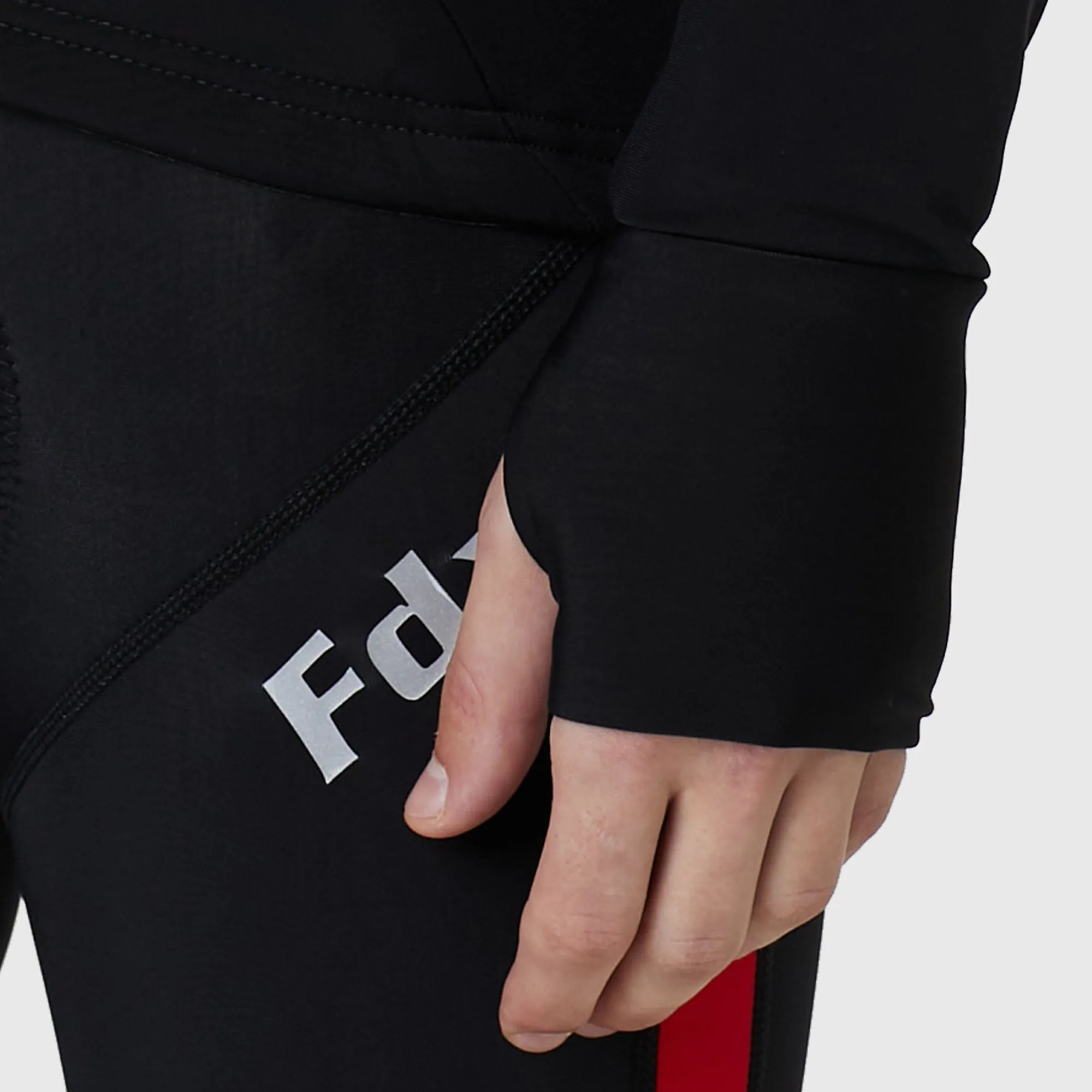 Fdx Men's & Boy's Set Arch Thermal Roubaix Long Sleeve Cycling Jersey & Cargo Bib Tights - Red