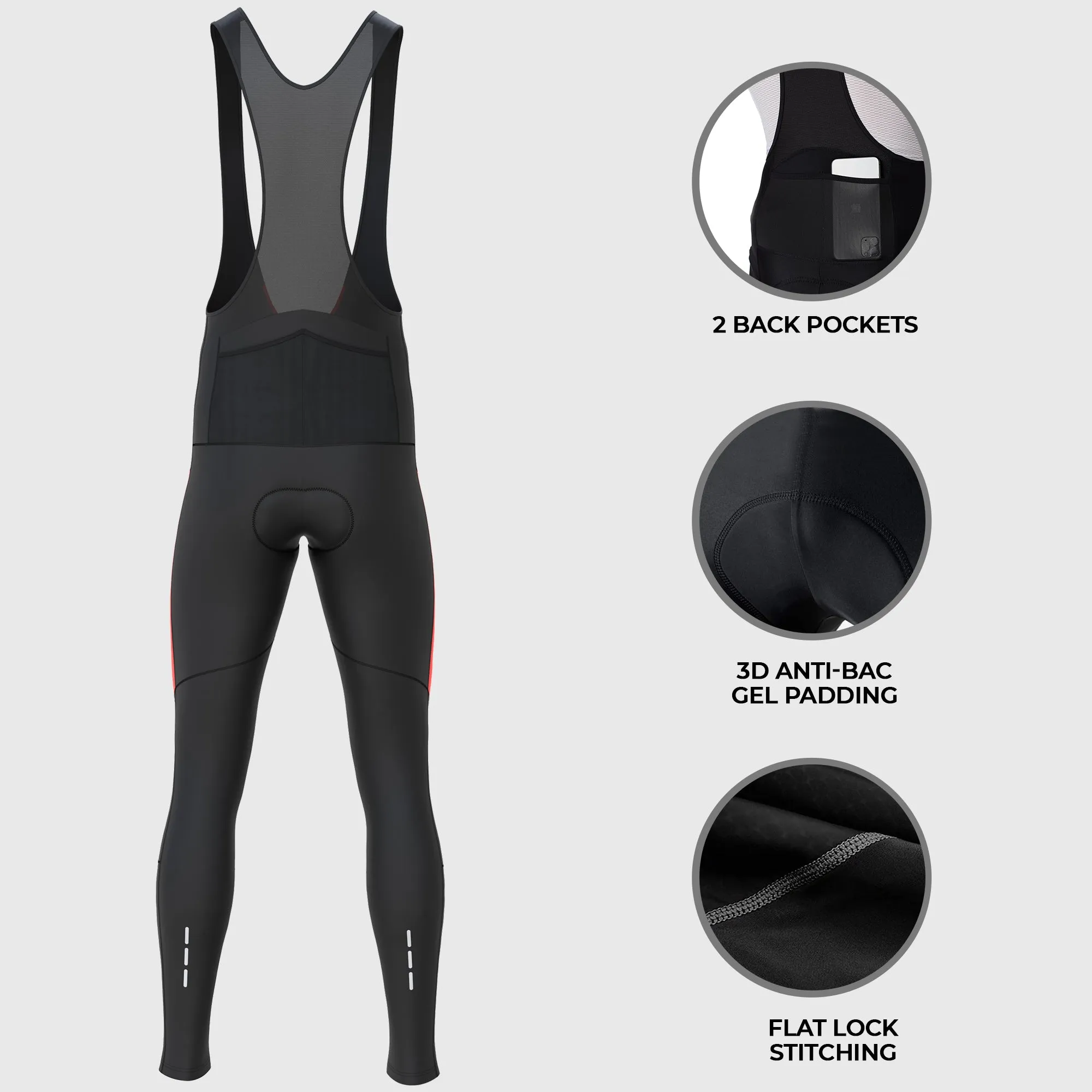 Fdx Men's & Boy's Set Arch Thermal Roubaix Long Sleeve Cycling Jersey & Cargo Bib Tights - Red