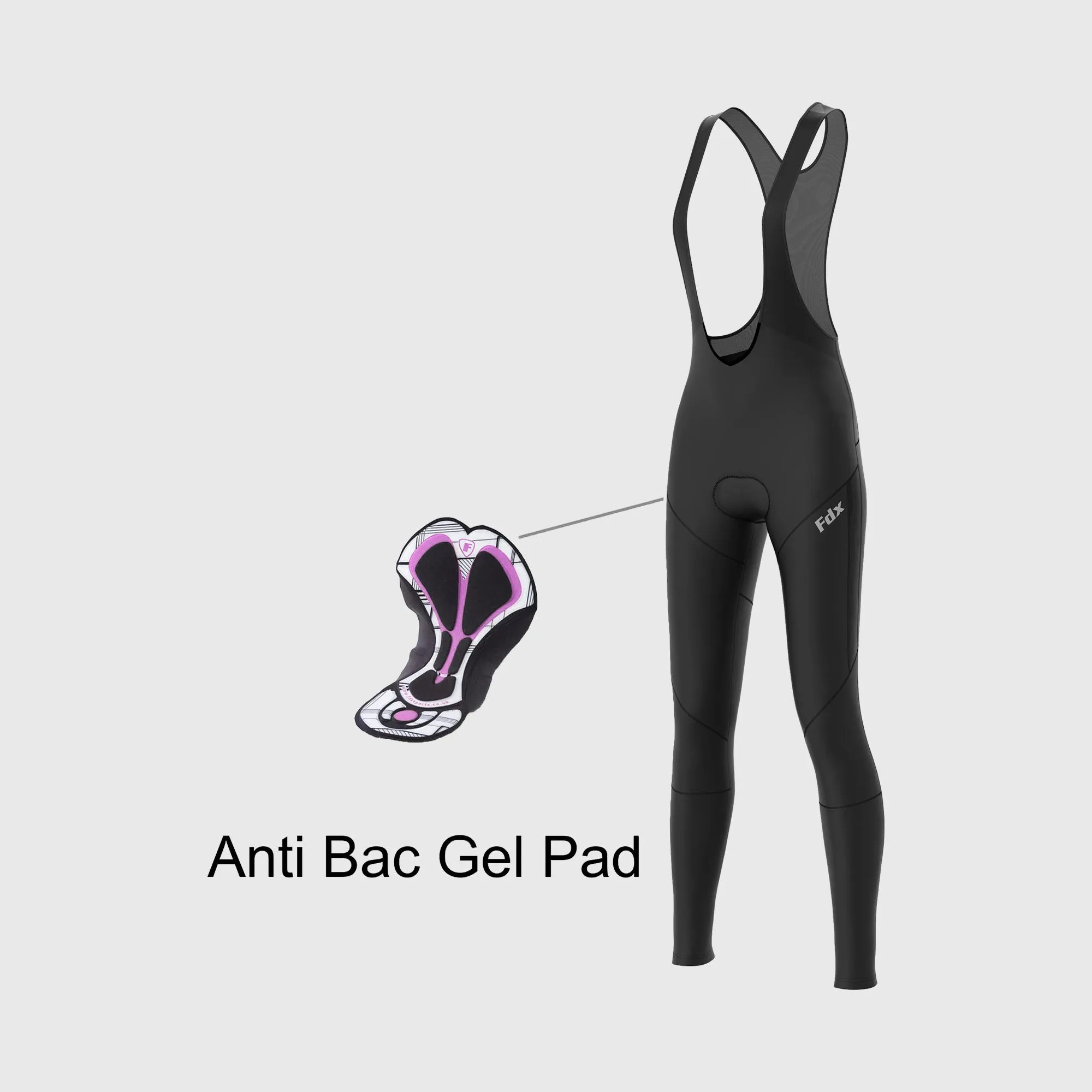 Fdx Women's & Girl's Set Arch Thermal Roubaix Long Sleeve Cycling Jersey & Cargo Bib Tights - Black