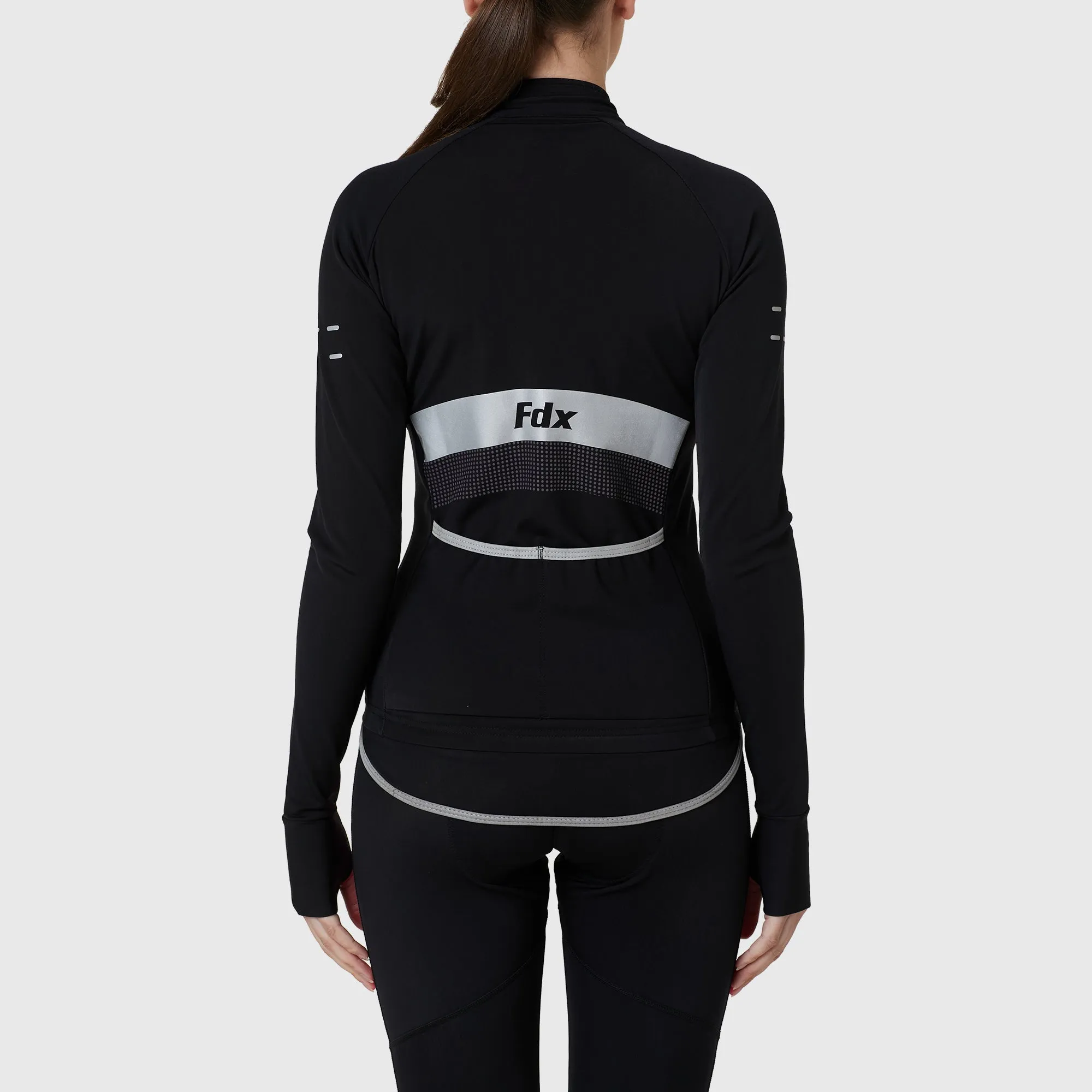 Fdx Women's & Girl's Set Arch Thermal Roubaix Long Sleeve Cycling Jersey & Cargo Bib Tights - Black