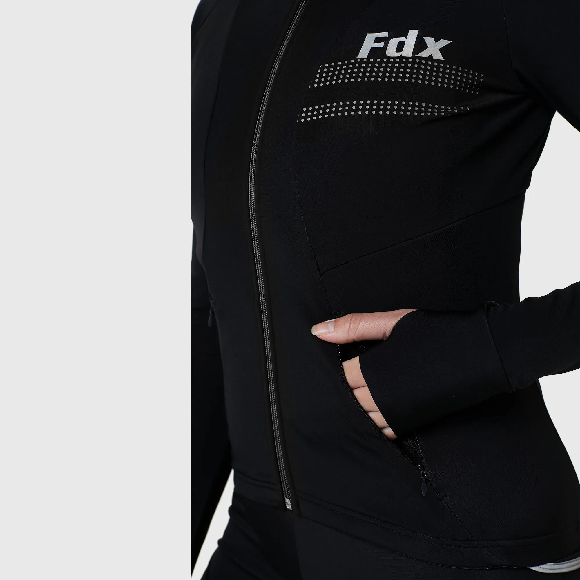 Fdx Women's & Girl's Set Arch Thermal Roubaix Long Sleeve Cycling Jersey & Cargo Bib Tights - Black
