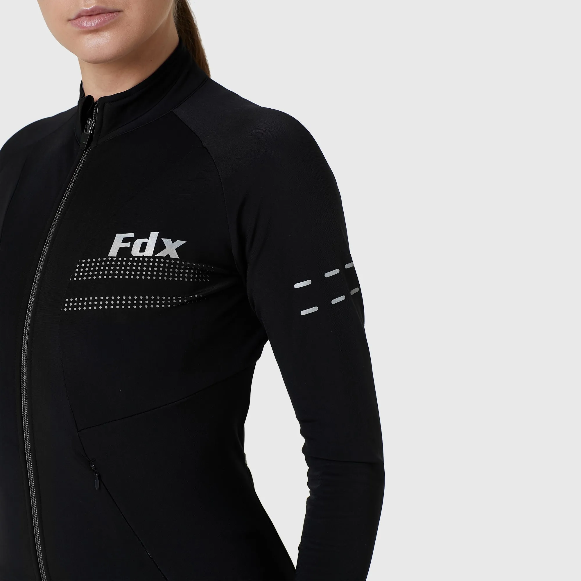 Fdx Women's & Girl's Set Arch Thermal Roubaix Long Sleeve Cycling Jersey & Cargo Bib Tights - Black