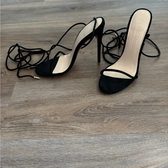 Femme LA Lace Up Strappy Black Heels