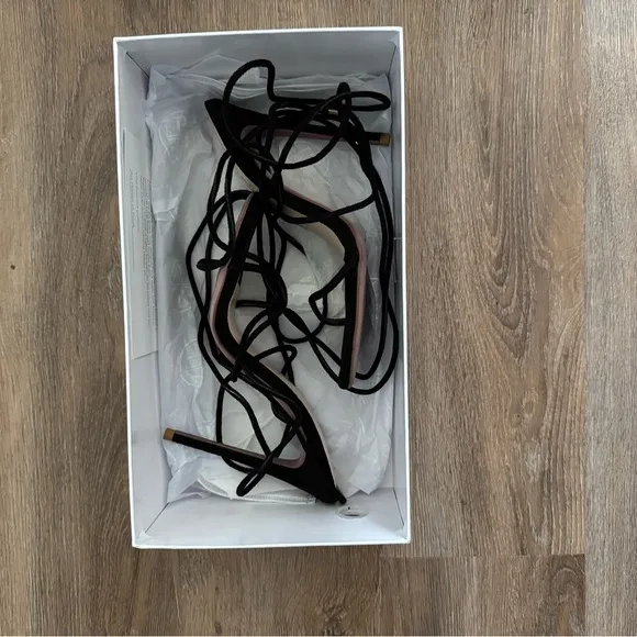 Femme LA Lace Up Strappy Black Heels