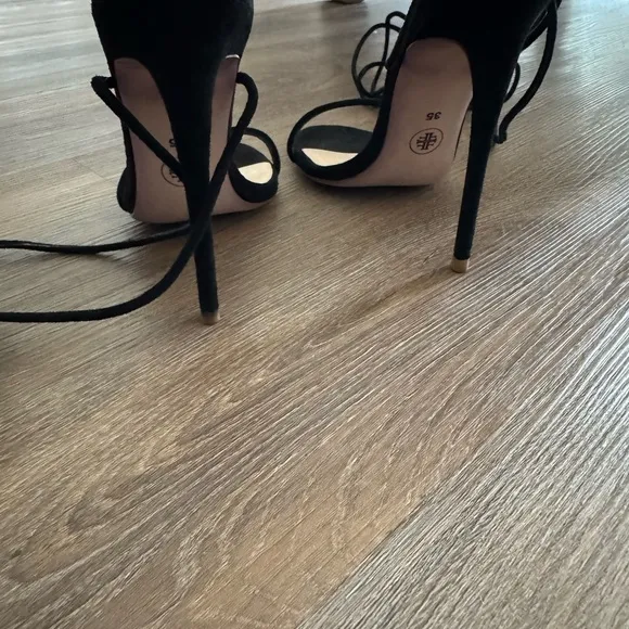 Femme LA Lace Up Strappy Black Heels