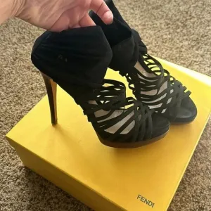 Fendi Strappy Black Sandal Heels Size 8