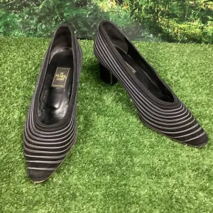 FENDI Vintage Black Gray Striped Heels 9 N