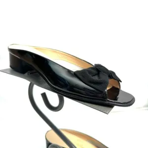 Ferragamo Black Patent Leather Bow Slides Size 8.5 AA
