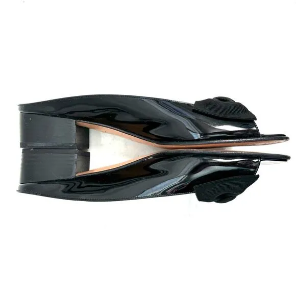 Ferragamo Black Patent Leather Bow Slides Size 8.5 AA