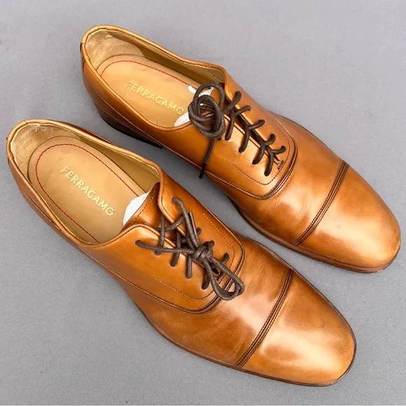 Ferragamo Men’s Lace Up Fermin Oxfords Dress Dark Leather Shoes 10.5 US Men's