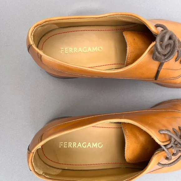 Ferragamo Men’s Lace Up Fermin Oxfords Dress Dark Leather Shoes 10.5 US Men's