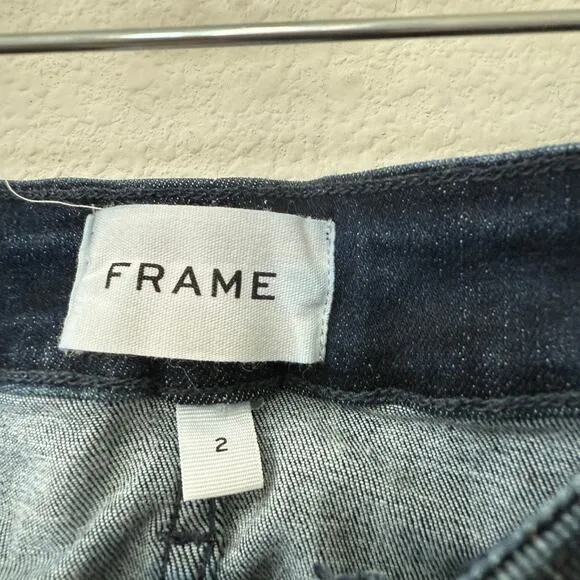 FRAME Le One Skinny Jeans Dark Wash Stretch High Rise Sustainable Size 2 Denim