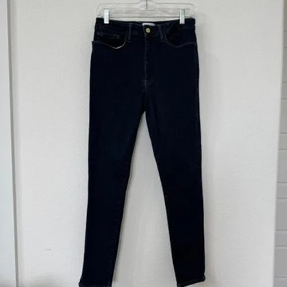 FRAME Le One Skinny Jeans Dark Wash Stretch High Rise Sustainable Size 2 Denim