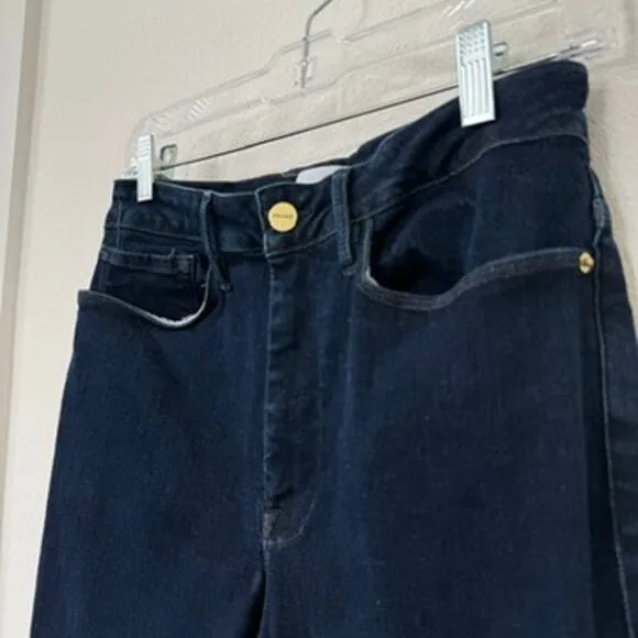FRAME Le One Skinny Jeans Dark Wash Stretch High Rise Sustainable Size 2 Denim