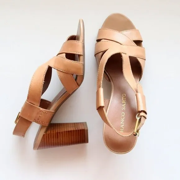 Franco Sarto Ethan Neutral Tan Leather Heels, Strappy Sandals, Summer Shoes 8.5