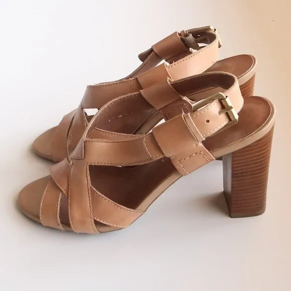 Franco Sarto Ethan Neutral Tan Leather Heels, Strappy Sandals, Summer Shoes 8.5