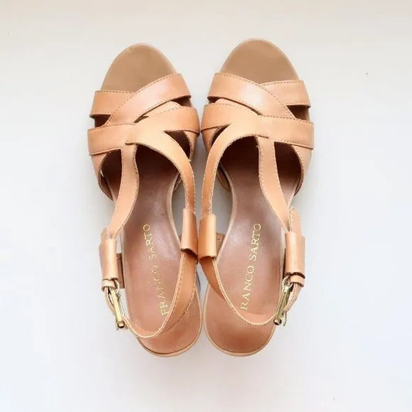 Franco Sarto Ethan Neutral Tan Leather Heels, Strappy Sandals, Summer Shoes 8.5