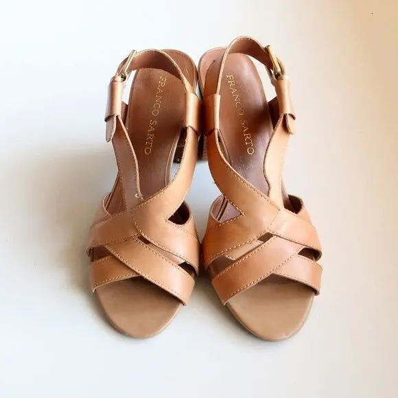 Franco Sarto Ethan Neutral Tan Leather Heels, Strappy Sandals, Summer Shoes 8.5