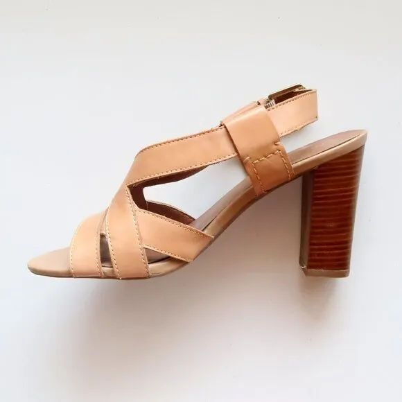 Franco Sarto Ethan Neutral Tan Leather Heels, Strappy Sandals, Summer Shoes 8.5