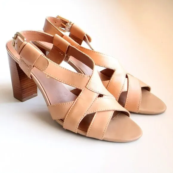 Franco Sarto Ethan Neutral Tan Leather Heels, Strappy Sandals, Summer Shoes 8.5